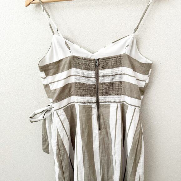 EXPRESS | Khaki Green Striped Cut Out Cotton Sleeveless Midi Dress | Small - Picture 6 of 10
